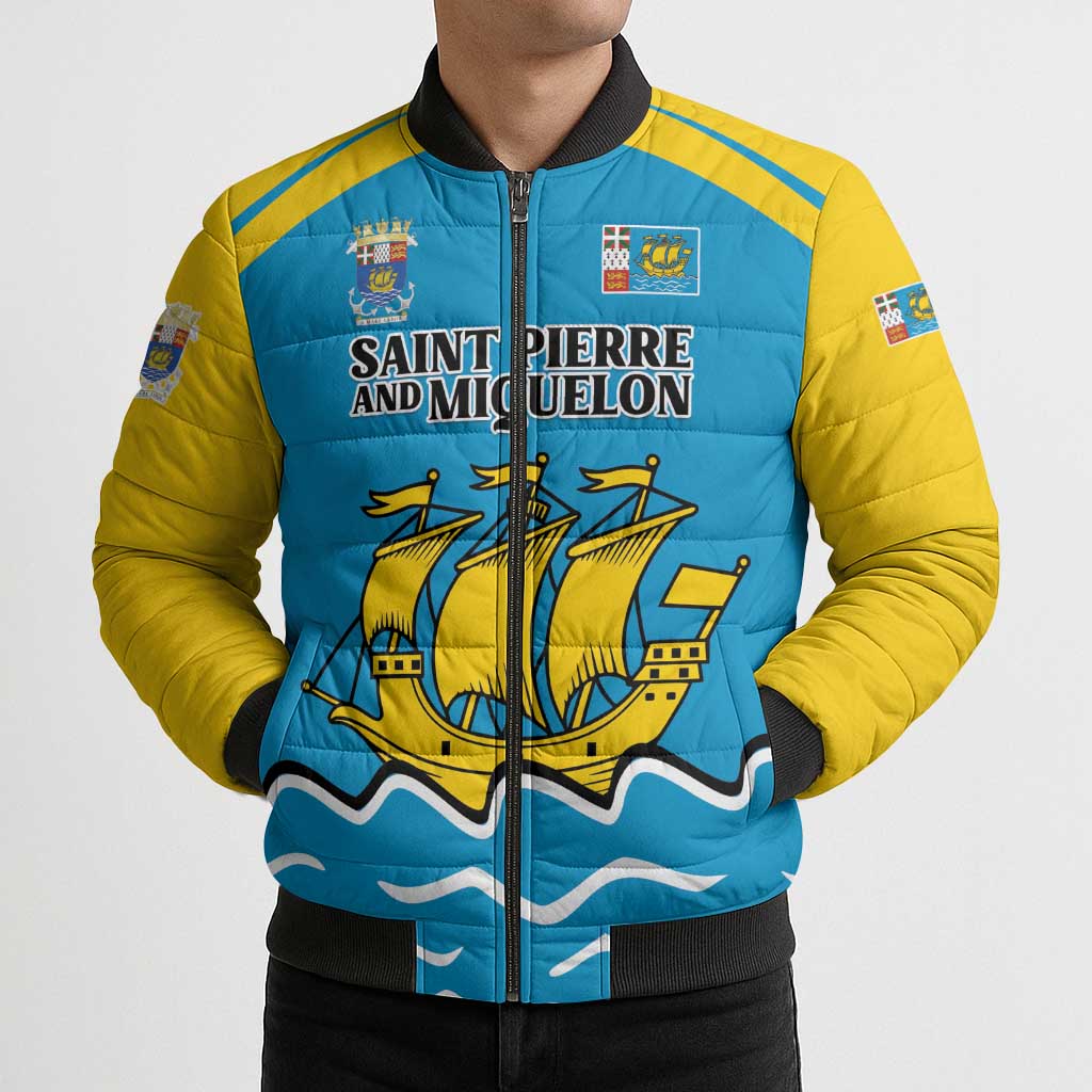 Personalized Saint Pierre and Miquelon Bomber Puffer Jacket A Mare Labor - Wonder Print Shop