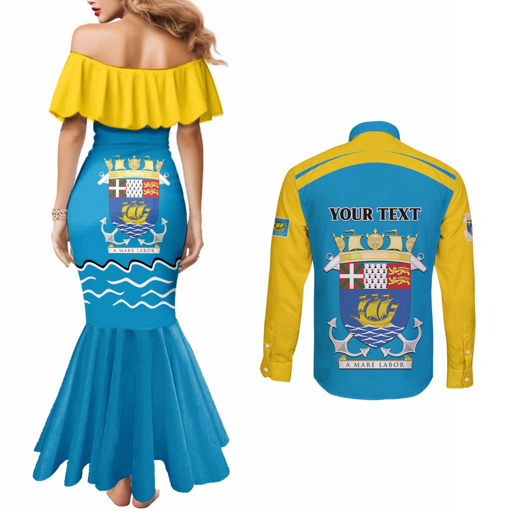 Personalized Saint Pierre and Miquelon Couples Matching Mermaid Dress and Long Sleeve Button Shirt A Mare Labor - Wonder Print Shop