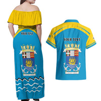 Personalized Saint Pierre and Miquelon Couples Matching Off Shoulder Maxi Dress and Hawaiian Shirt A Mare Labor - Wonder Print Shop