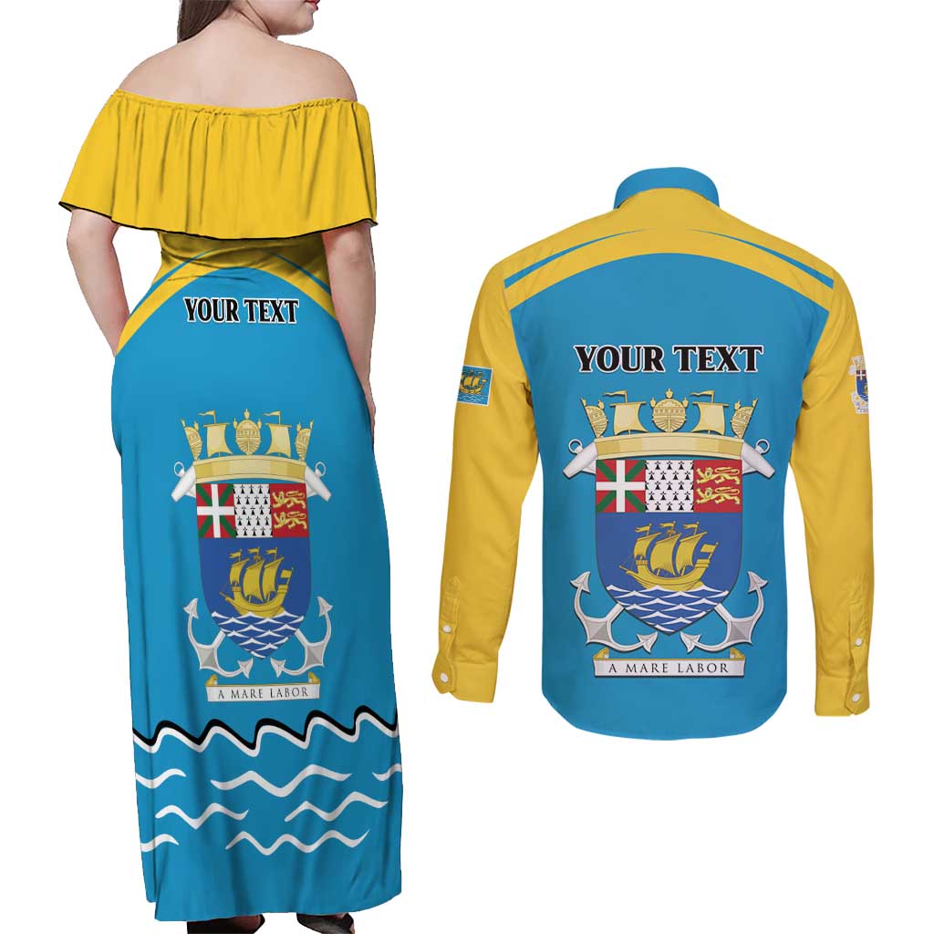 Personalized Saint Pierre and Miquelon Couples Matching Off Shoulder Maxi Dress and Long Sleeve Button Shirt A Mare Labor - Wonder Print Shop