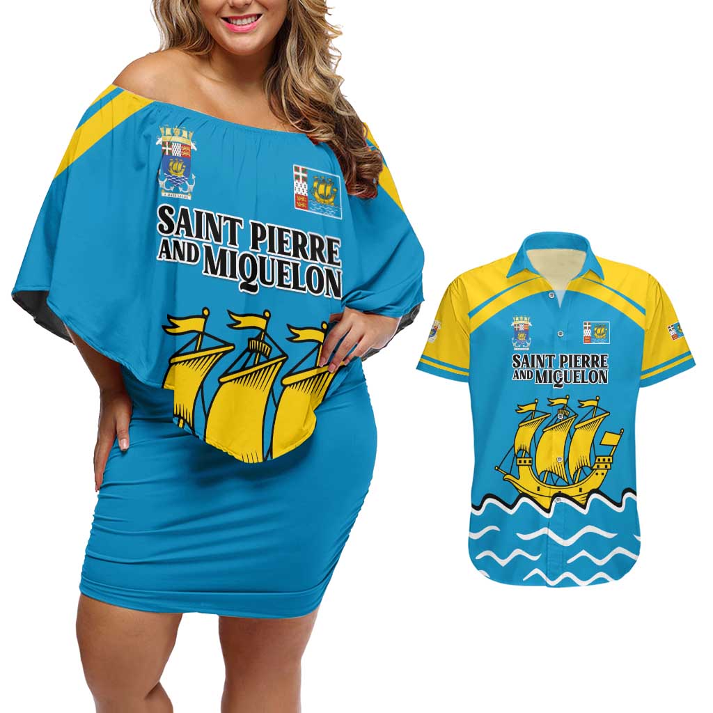 Personalized Saint Pierre and Miquelon Couples Matching Off Shoulder Short Dress and Hawaiian Shirt A Mare Labor - Wonder Print Shop