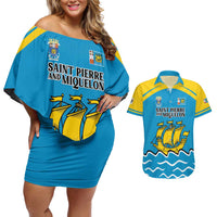 Personalized Saint Pierre and Miquelon Couples Matching Off Shoulder Short Dress and Hawaiian Shirt A Mare Labor - Wonder Print Shop