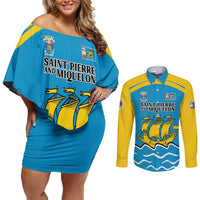 Personalized Saint Pierre and Miquelon Couples Matching Off Shoulder Short Dress and Long Sleeve Button Shirt A Mare Labor - Wonder Print Shop