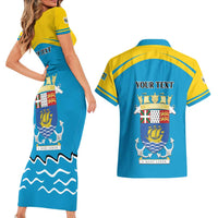 Personalized Saint Pierre and Miquelon Couples Matching Short Sleeve Bodycon Dress and Hawaiian Shirt A Mare Labor - Wonder Print Shop