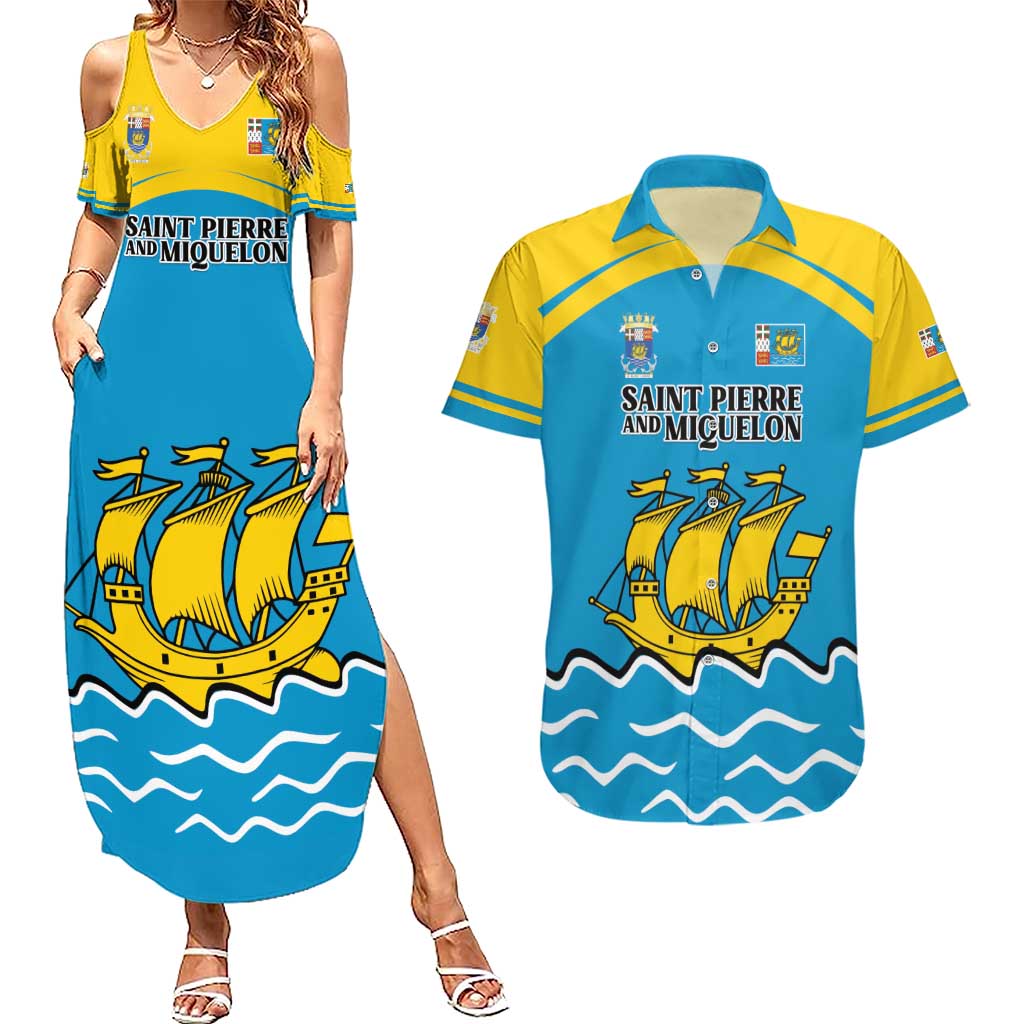 Personalized Saint Pierre and Miquelon Couples Matching Summer Maxi Dress and Hawaiian Shirt A Mare Labor - Wonder Print Shop