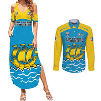 Personalized Saint Pierre and Miquelon Couples Matching Summer Maxi Dress and Long Sleeve Button Shirt A Mare Labor - Wonder Print Shop