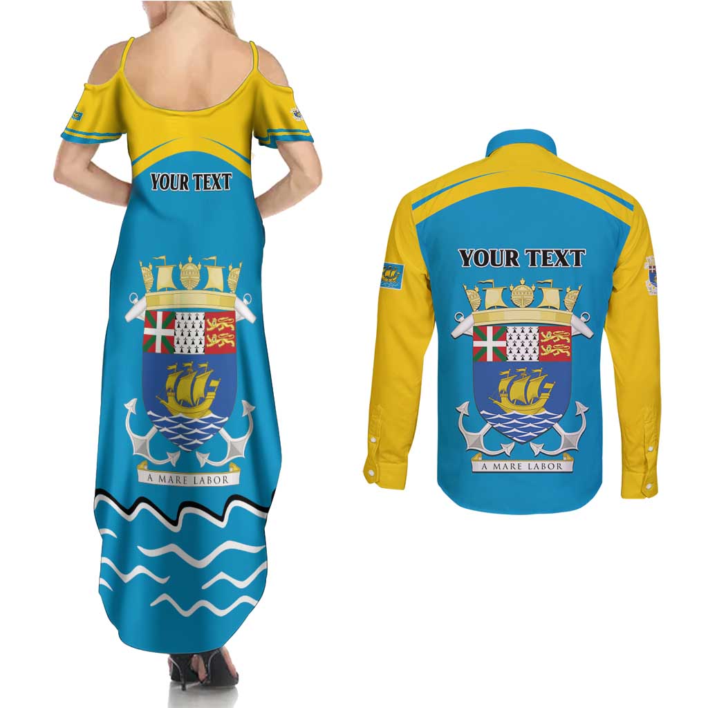 Personalized Saint Pierre and Miquelon Couples Matching Summer Maxi Dress and Long Sleeve Button Shirt A Mare Labor - Wonder Print Shop