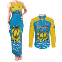 Personalized Saint Pierre and Miquelon Couples Matching Tank Maxi Dress and Long Sleeve Button Shirt A Mare Labor - Wonder Print Shop