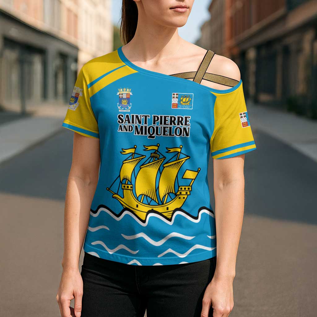 Personalized Saint Pierre and Miquelon Cross Shoulder Shirt A Mare Labor - Wonder Print Shop
