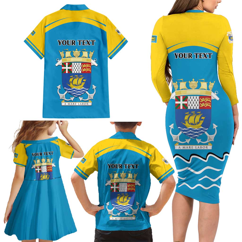 Personalized Saint Pierre and Miquelon Family Matching Long Sleeve Bodycon Dress and Hawaiian Shirt A Mare Labor - Wonder Print Shop