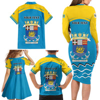Personalized Saint Pierre and Miquelon Family Matching Long Sleeve Bodycon Dress and Hawaiian Shirt A Mare Labor - Wonder Print Shop