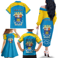 Personalized Saint Pierre and Miquelon Family Matching Off The Shoulder Long Sleeve Dress and Hawaiian Shirt A Mare Labor - Wonder Print Shop