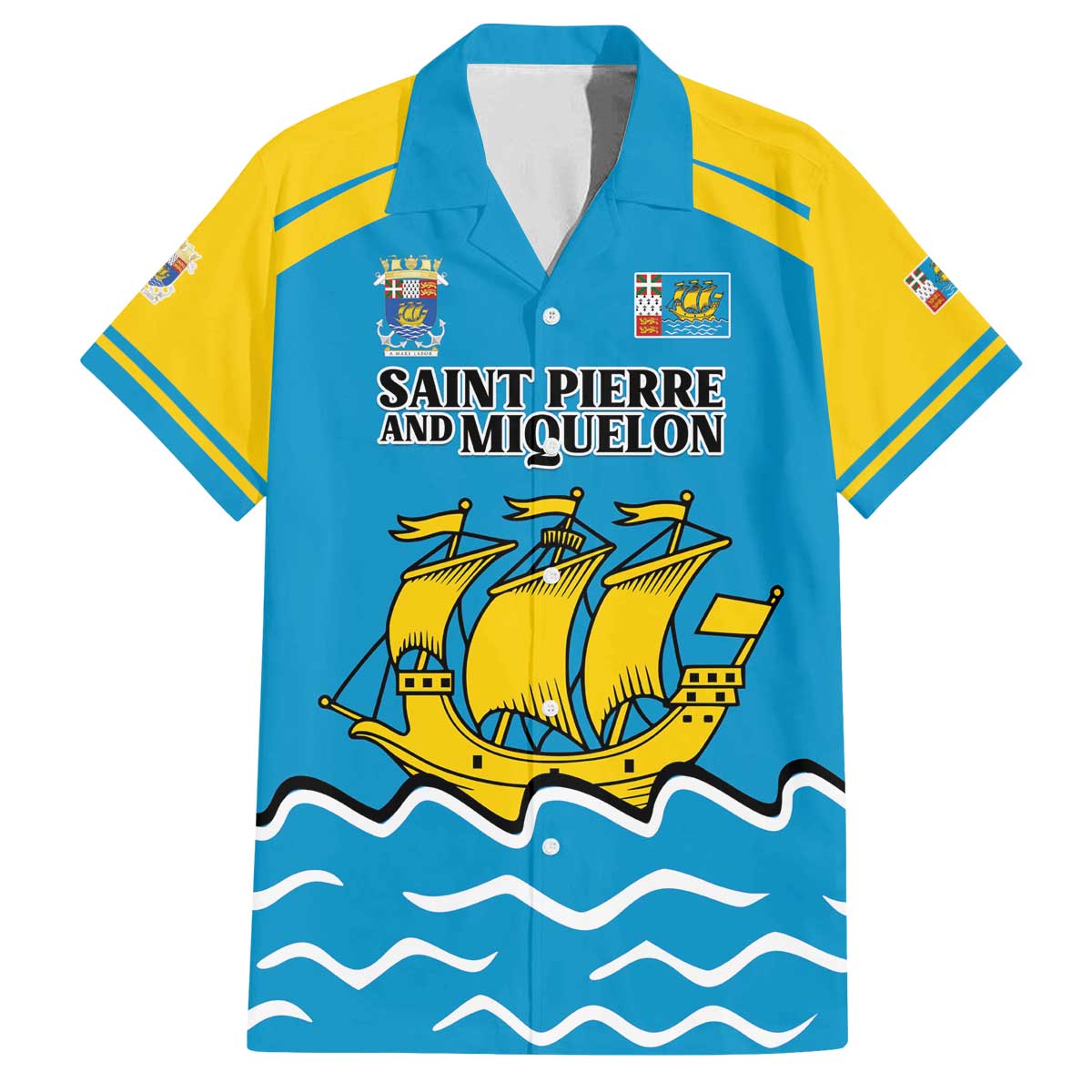 Personalized Saint Pierre and Miquelon Family Matching Off The Shoulder Long Sleeve Dress and Hawaiian Shirt A Mare Labor - Wonder Print Shop