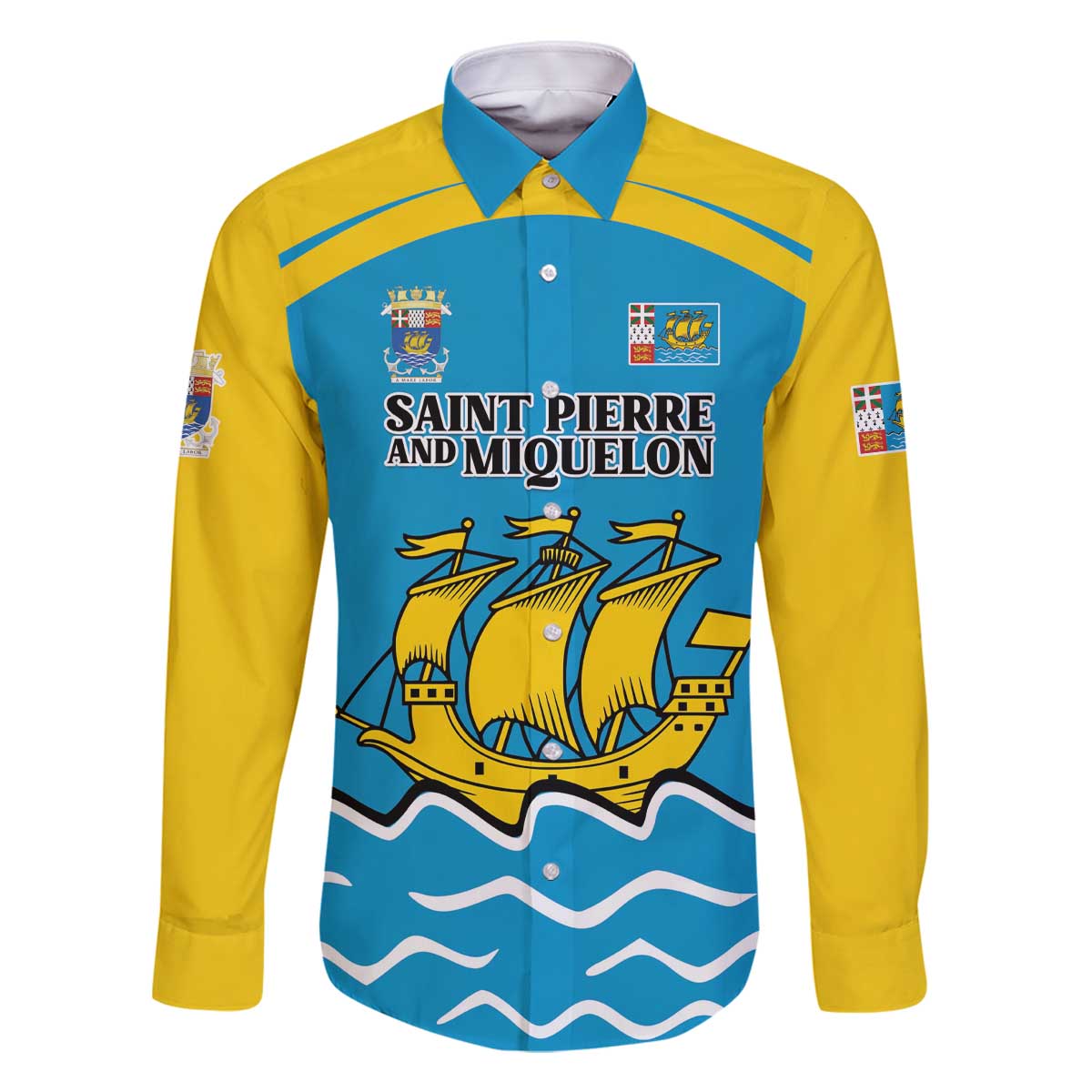 Personalized Saint Pierre and Miquelon Family Matching Off The Shoulder Long Sleeve Dress and Hawaiian Shirt A Mare Labor - Wonder Print Shop