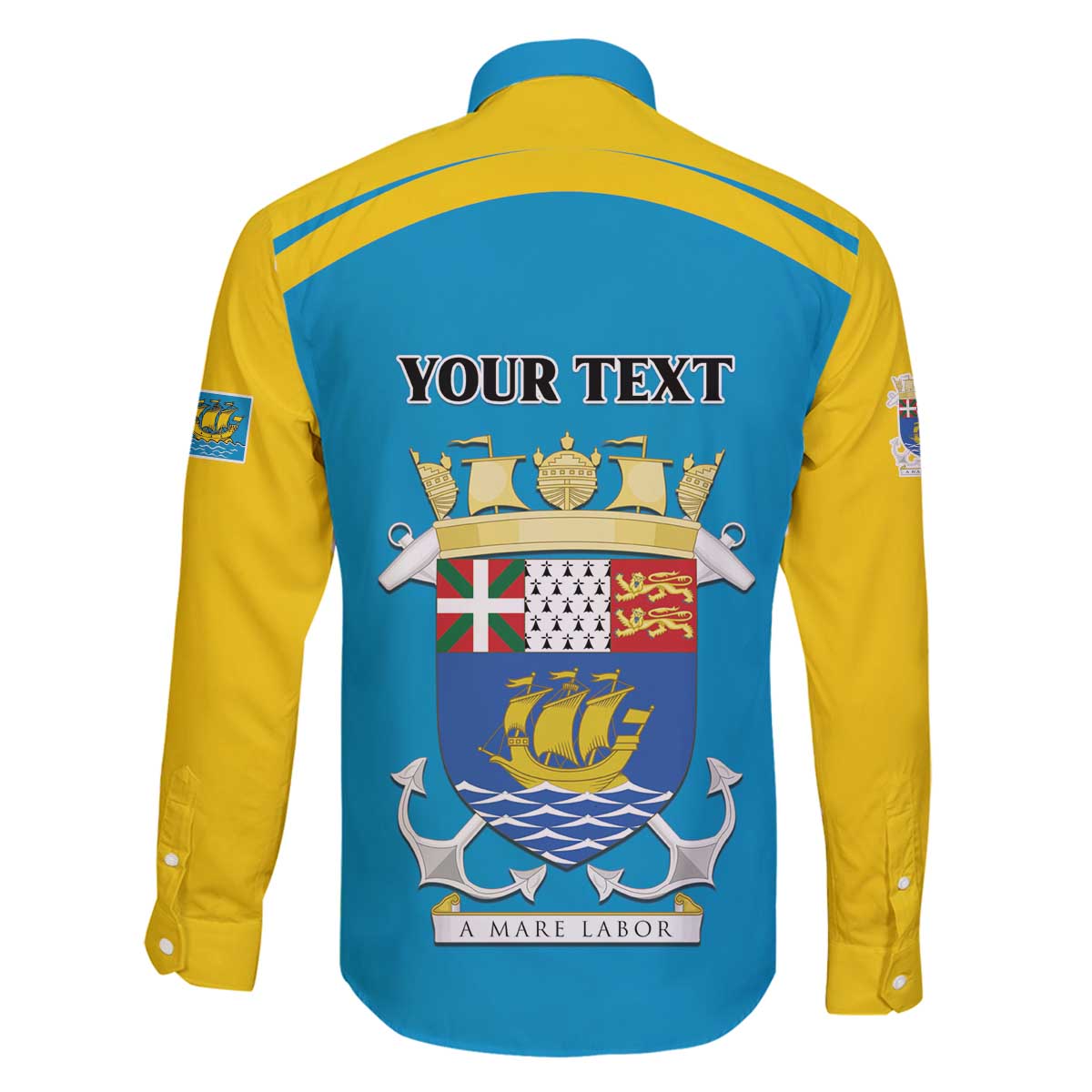 Personalized Saint Pierre and Miquelon Family Matching Off The Shoulder Long Sleeve Dress and Hawaiian Shirt A Mare Labor - Wonder Print Shop