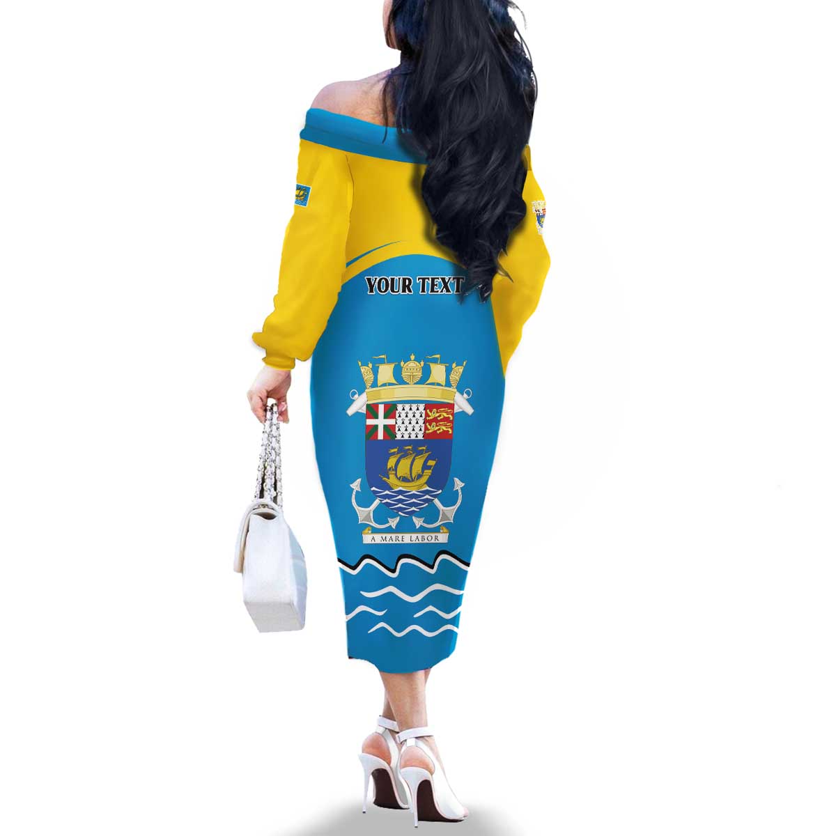 Personalized Saint Pierre and Miquelon Family Matching Off The Shoulder Long Sleeve Dress and Hawaiian Shirt A Mare Labor - Wonder Print Shop