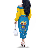 Personalized Saint Pierre and Miquelon Family Matching Off The Shoulder Long Sleeve Dress and Hawaiian Shirt A Mare Labor - Wonder Print Shop