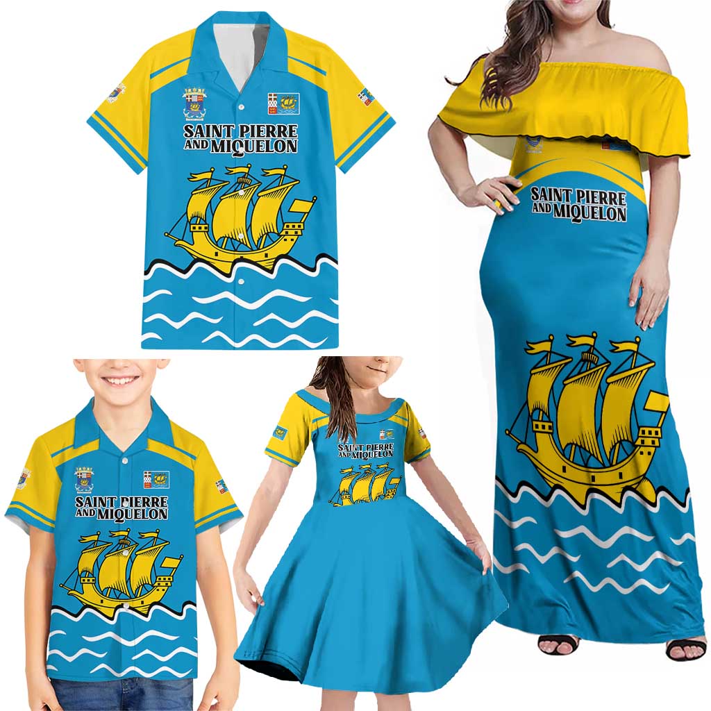 Personalized Saint Pierre and Miquelon Family Matching Off Shoulder Maxi Dress and Hawaiian Shirt A Mare Labor - Wonder Print Shop