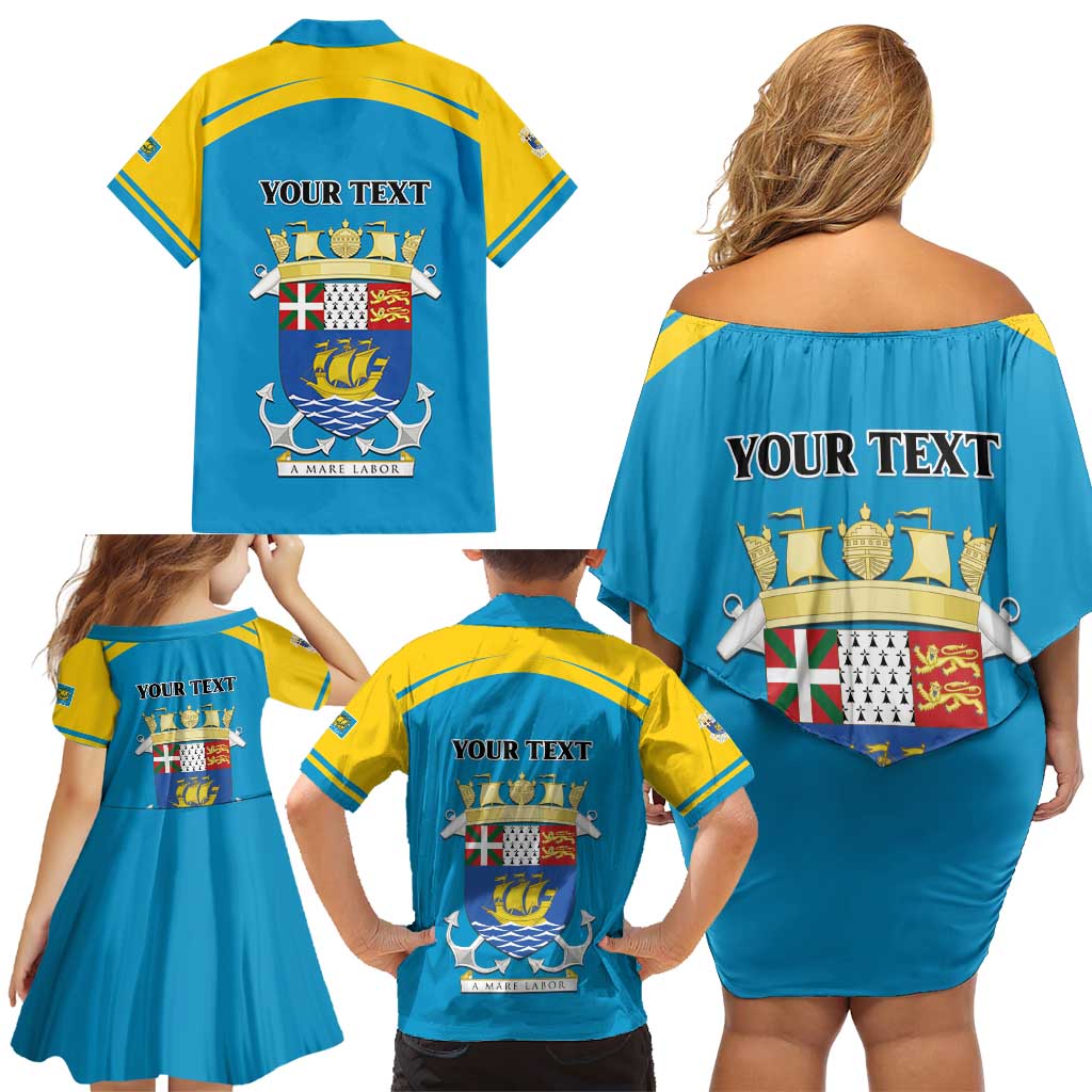 Personalized Saint Pierre and Miquelon Family Matching Off Shoulder Short Dress and Hawaiian Shirt A Mare Labor - Wonder Print Shop
