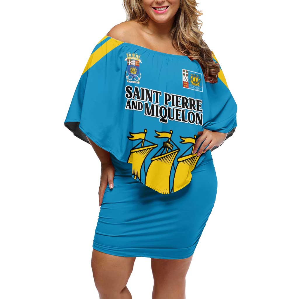 Personalized Saint Pierre and Miquelon Family Matching Off Shoulder Short Dress and Hawaiian Shirt A Mare Labor - Wonder Print Shop