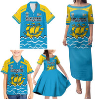 Personalized Saint Pierre and Miquelon Family Matching Puletasi and Hawaiian Shirt A Mare Labor - Wonder Print Shop