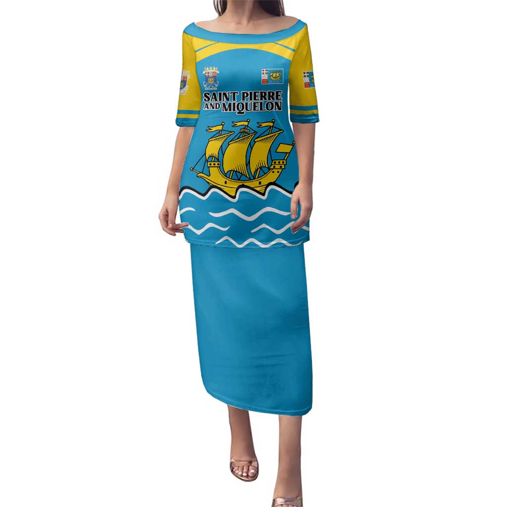 Personalized Saint Pierre and Miquelon Family Matching Puletasi and Hawaiian Shirt A Mare Labor - Wonder Print Shop