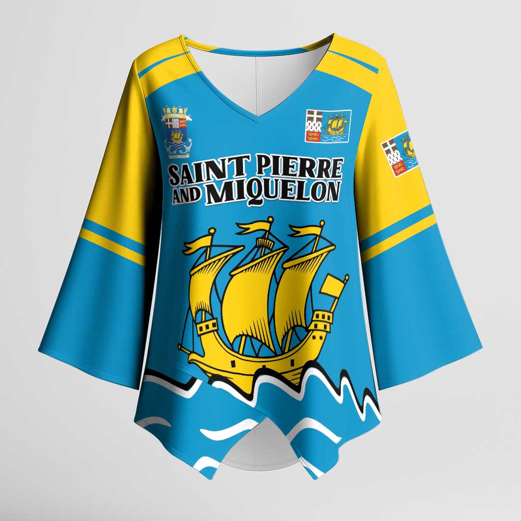 Personalized Saint Pierre and Miquelon Kimono Sleeve Blouse A Mare Labor - Wonder Print Shop