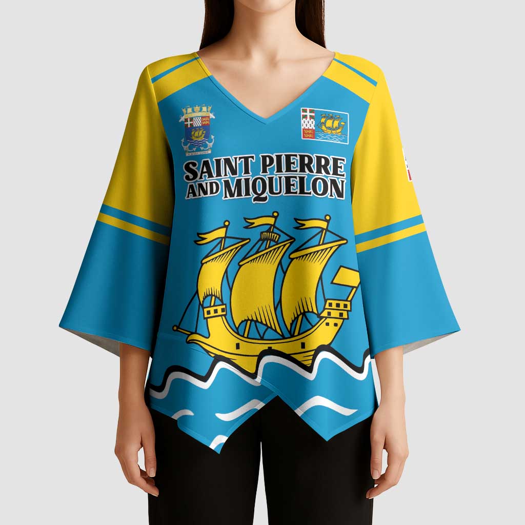 Personalized Saint Pierre and Miquelon Kimono Sleeve Blouse A Mare Labor - Wonder Print Shop