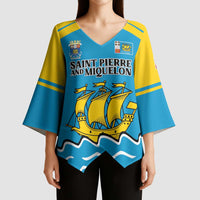 Personalized Saint Pierre and Miquelon Kimono Sleeve Blouse A Mare Labor - Wonder Print Shop