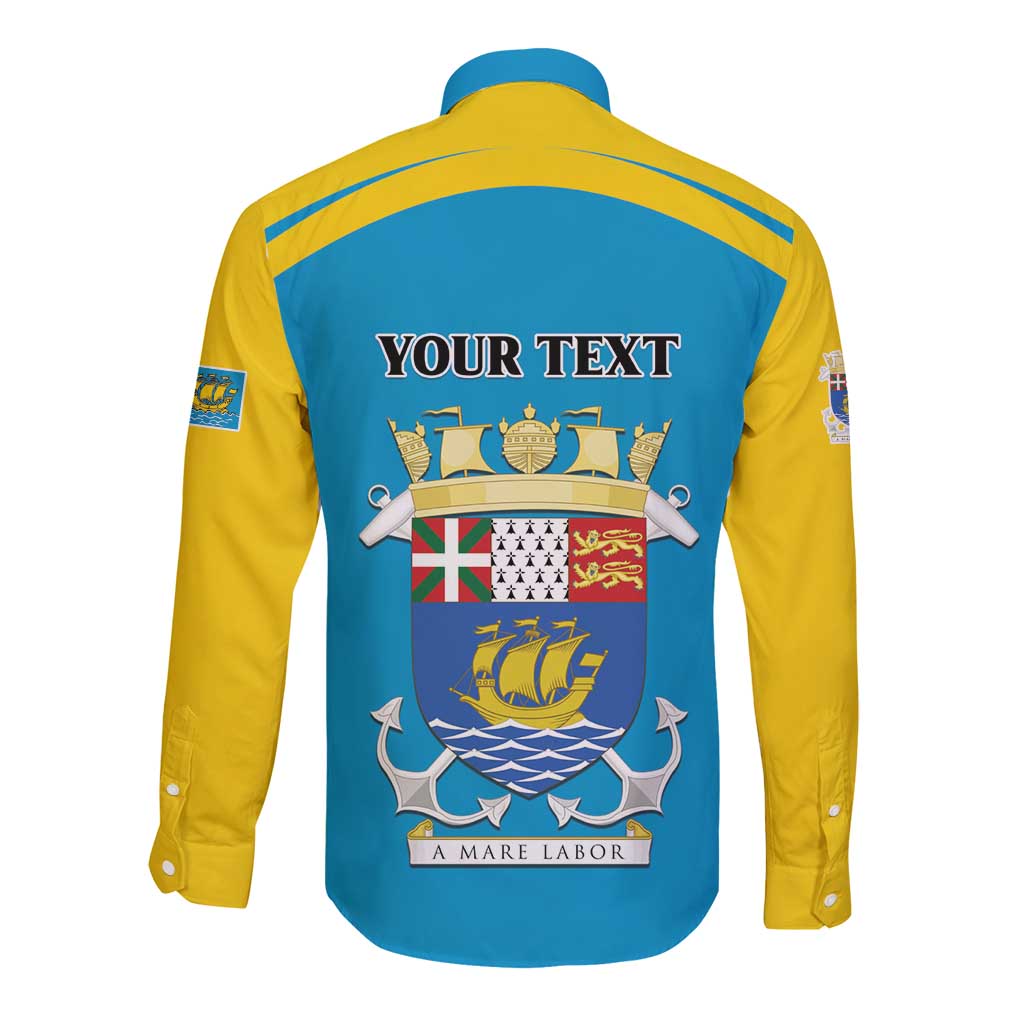Personalized Saint Pierre and Miquelon Long Sleeve Button Shirt A Mare Labor - Wonder Print Shop
