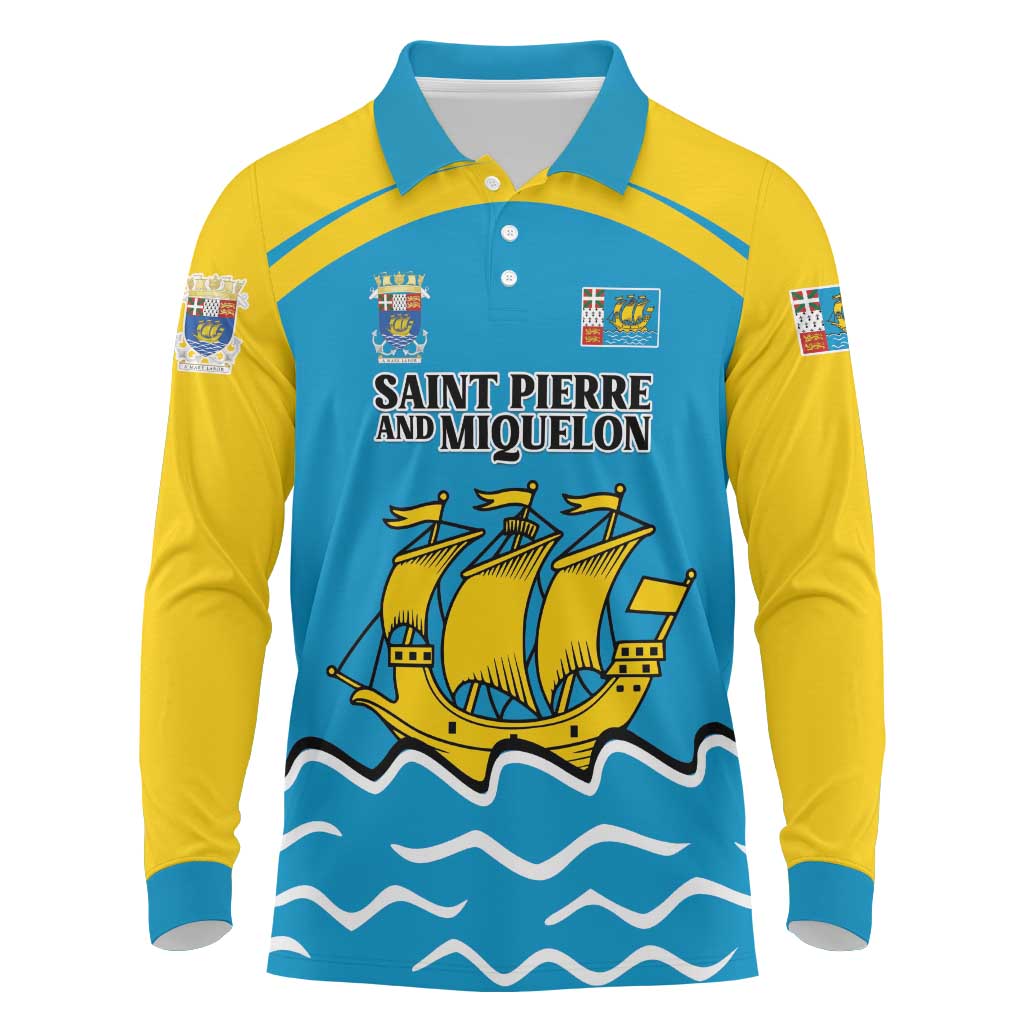 Personalized Saint Pierre and Miquelon Long Sleeve Polo Shirt A Mare Labor - Wonder Print Shop