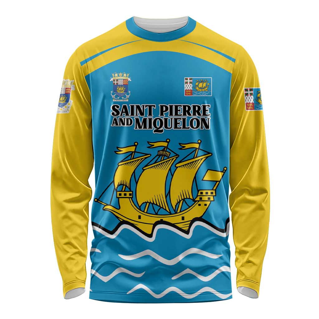 Personalized Saint Pierre and Miquelon Long Sleeve Shirt A Mare Labor - Wonder Print Shop