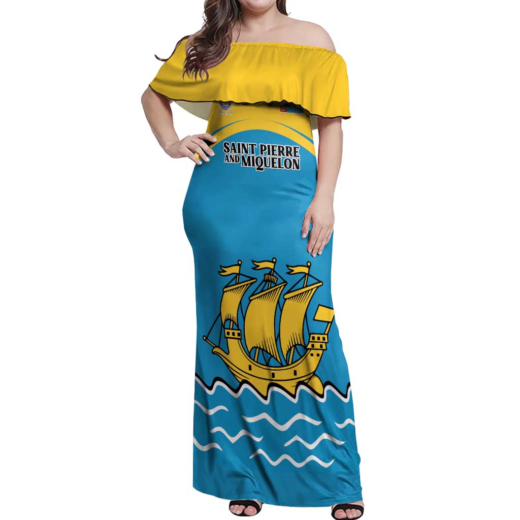 Personalized Saint Pierre and Miquelon Off Shoulder Maxi Dress A Mare Labor - Wonder Print Shop