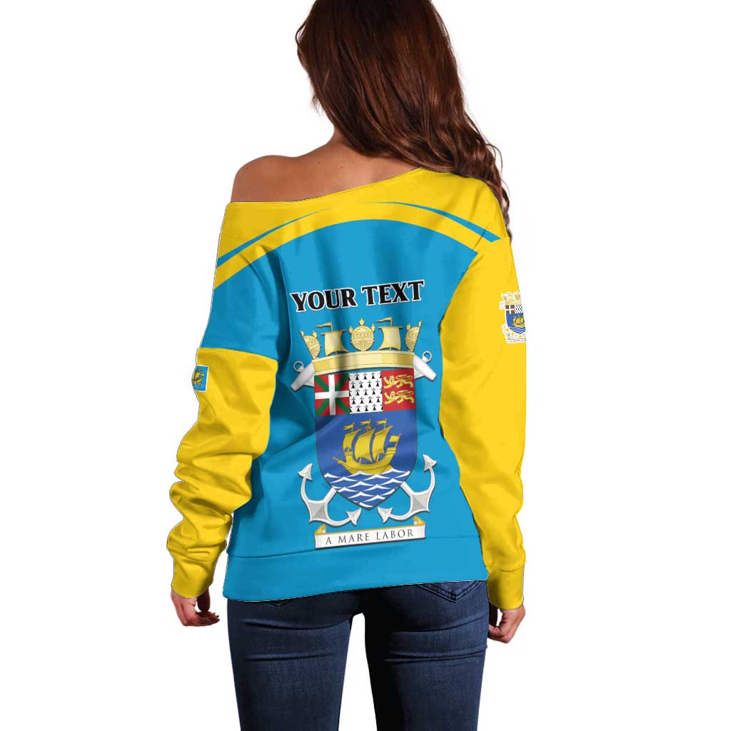 Personalized Saint Pierre and Miquelon Off Shoulder Sweater A Mare Labor - Wonder Print Shop