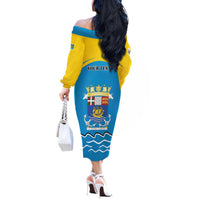 Personalized Saint Pierre and Miquelon Off The Shoulder Long Sleeve Dress A Mare Labor - Wonder Print Shop