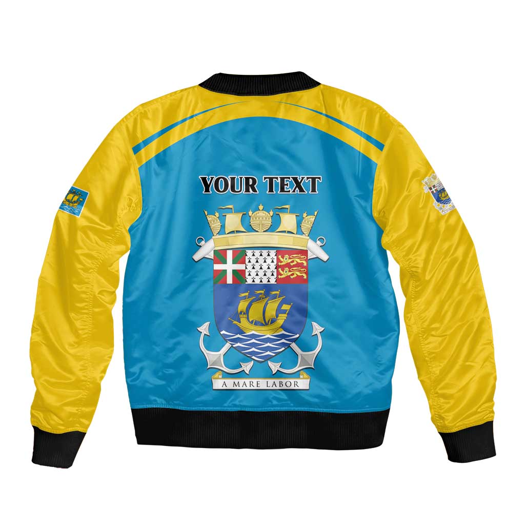 Personalized Saint Pierre and Miquelon Sleeve Zip Bomber Jacket A Mare Labor - Wonder Print Shop