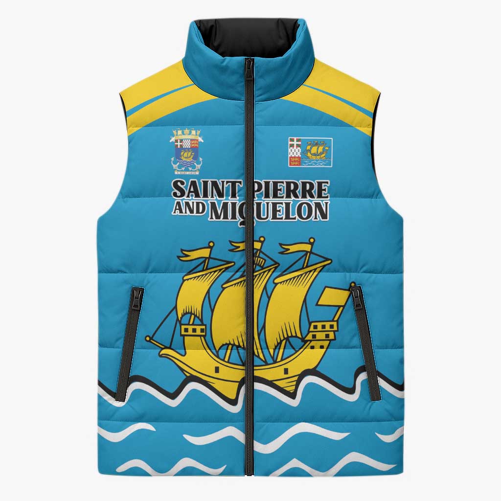 Personalized Saint Pierre and Miquelon Sleeveless Puffer Jacket A Mare Labor - Wonder Print Shop