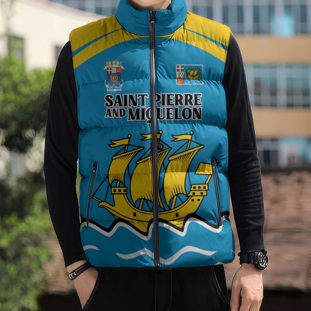 Personalized Saint Pierre and Miquelon Sleeveless Puffer Jacket A Mare Labor - Wonder Print Shop