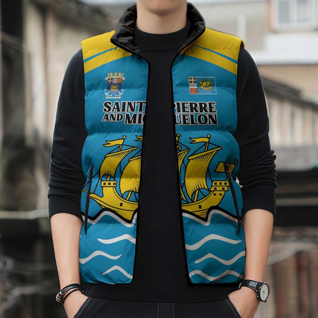 Personalized Saint Pierre and Miquelon Sleeveless Puffer Jacket A Mare Labor - Wonder Print Shop