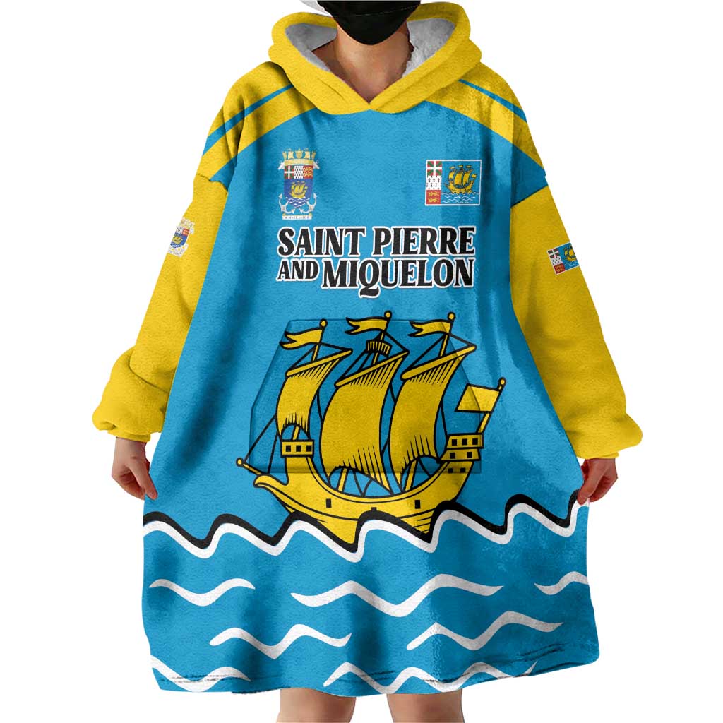 Personalized Saint Pierre and Miquelon Wearable Blanket Hoodie A Mare Labor - Wonder Print Shop