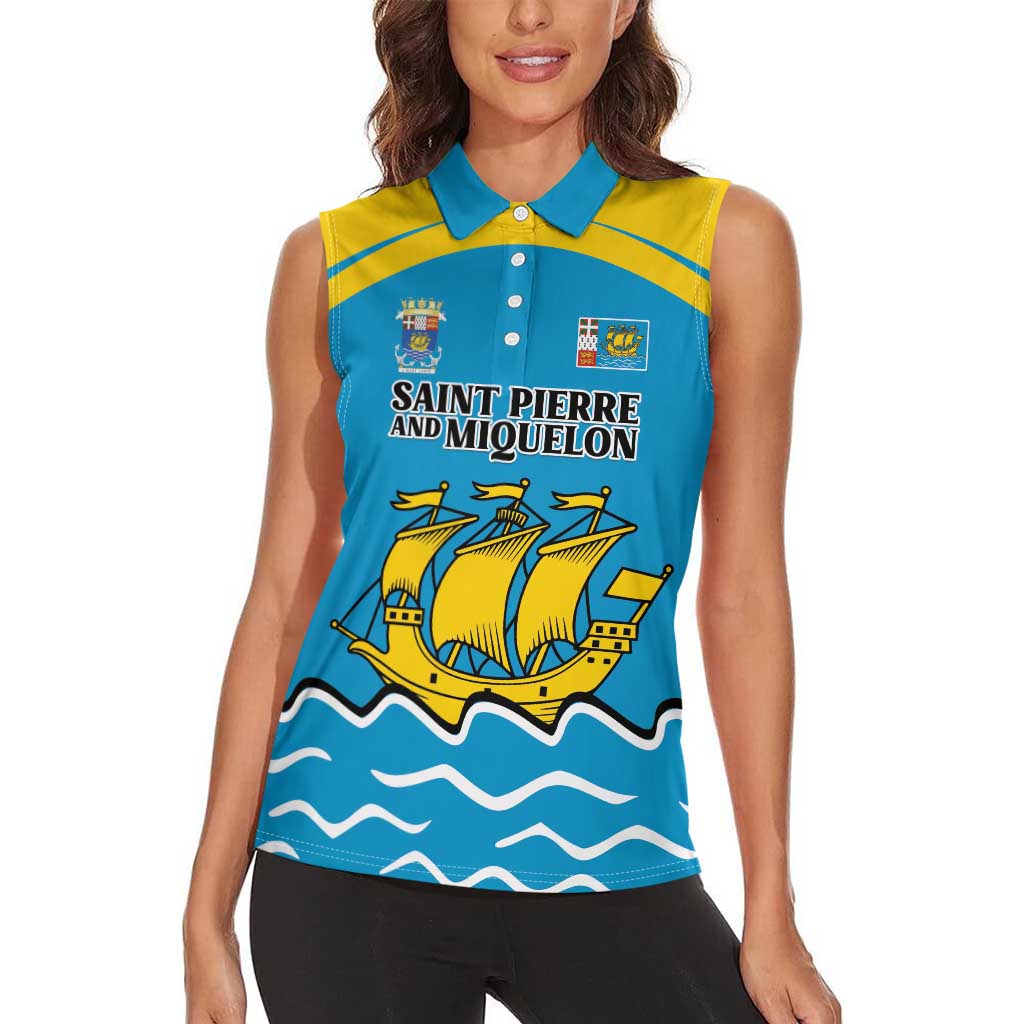 Personalized Saint Pierre and Miquelon Women Sleeveless Polo Shirt A Mare Labor - Wonder Print Shop
