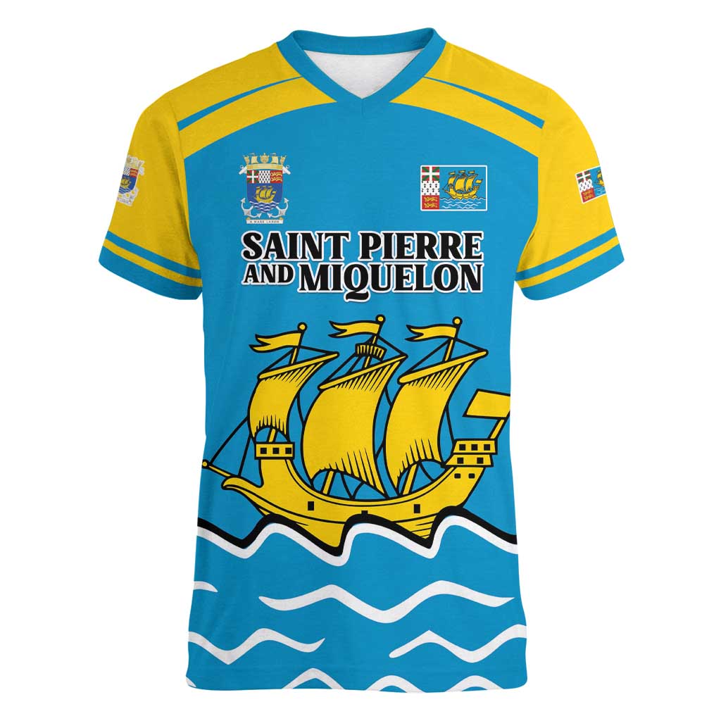 Personalized Saint Pierre and Miquelon Women V-Neck T-Shirt A Mare Labor - Wonder Print Shop