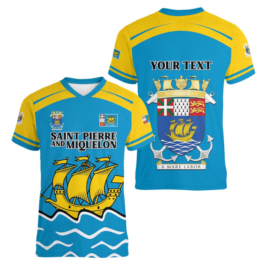 Personalized Saint Pierre and Miquelon Women V-Neck T-Shirt A Mare Labor - Wonder Print Shop