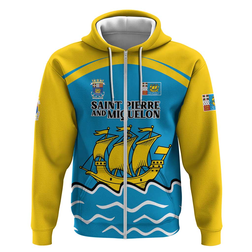 Personalized Saint Pierre and Miquelon Zip Hoodie A Mare Labor - Wonder Print Shop