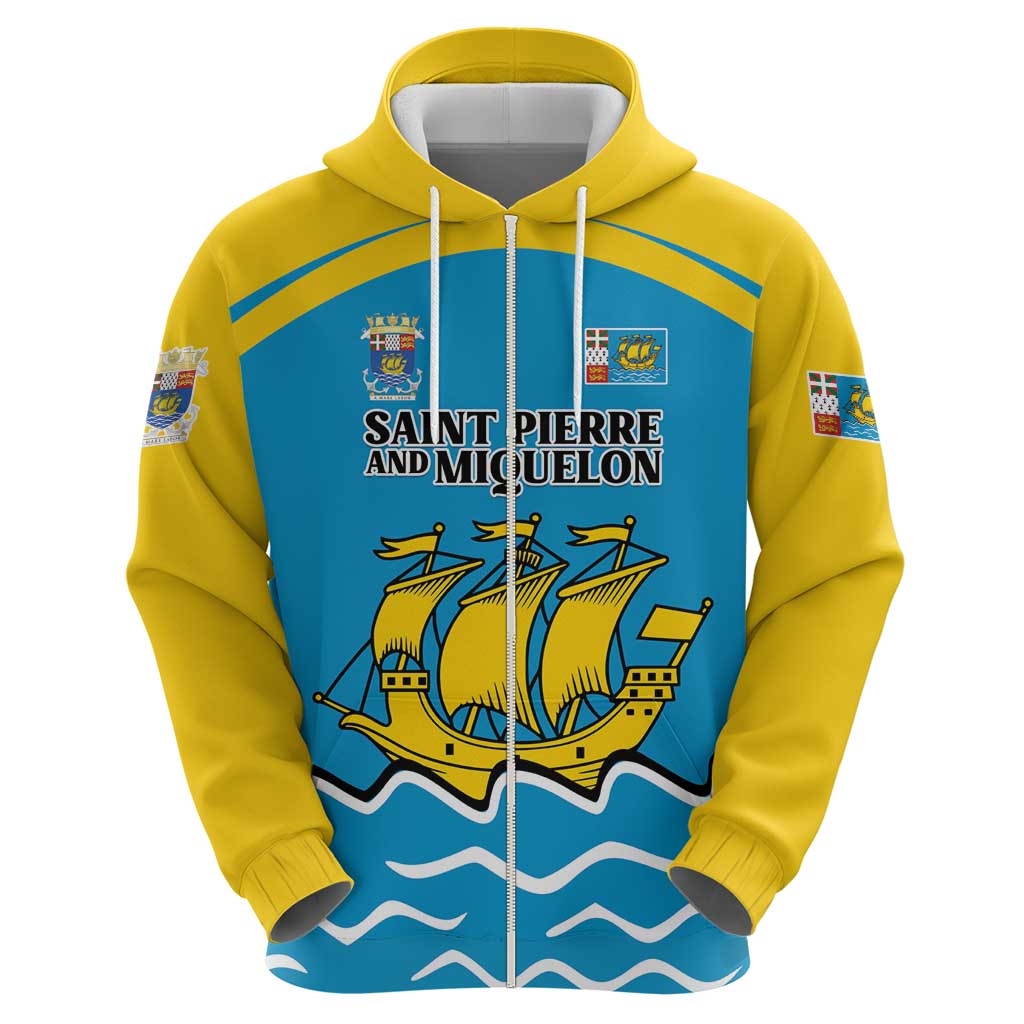 Personalized Saint Pierre and Miquelon Zip Hoodie A Mare Labor - Wonder Print Shop