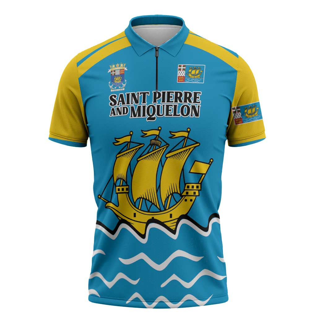 Personalized Saint Pierre and Miquelon Zipper Polo Shirt A Mare Labor - Wonder Print Shop