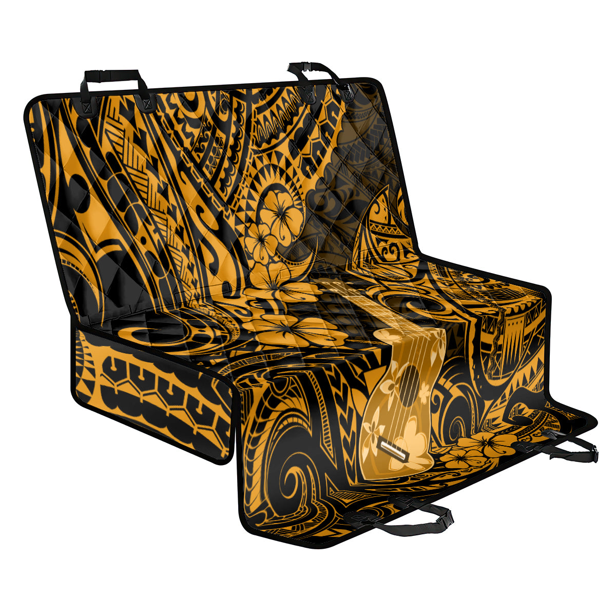 Hawaii Ukulele Back Car Seat Cover Polynesian Pattern Gold Version - Wonder Print Shop