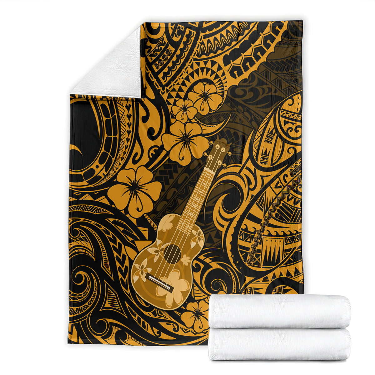 hawaii-ukulele-blanket-polynesian-pattern-gold-version