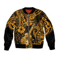 Hawaii Ukulele Bomber Jacket Polynesian Pattern Gold Version - Wonder Print Shop