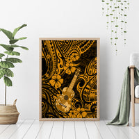 Hawaii Ukulele Canvas Wall Art Polynesian Pattern Gold Version - Wonder Print Shop